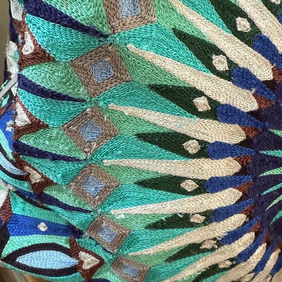 Rebecca Minkoff Embroidered Beaded Leather Tote Bag Gray Blue Green Purple Ivory - Picture 6 of 12